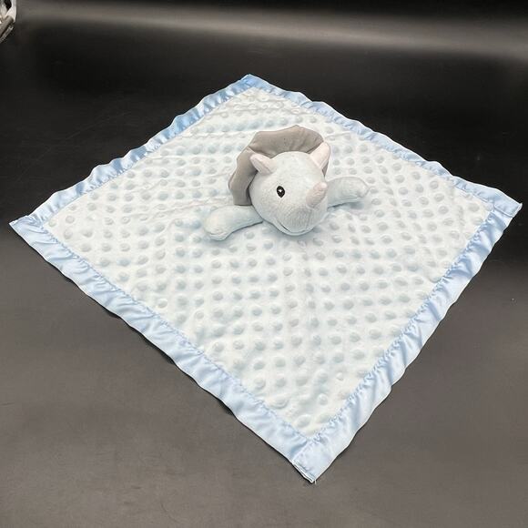 Pro Goleem Blue Triceratops Lovey Security Blanket Plush Dots Minky Satin Trim - Picture 1 of 10